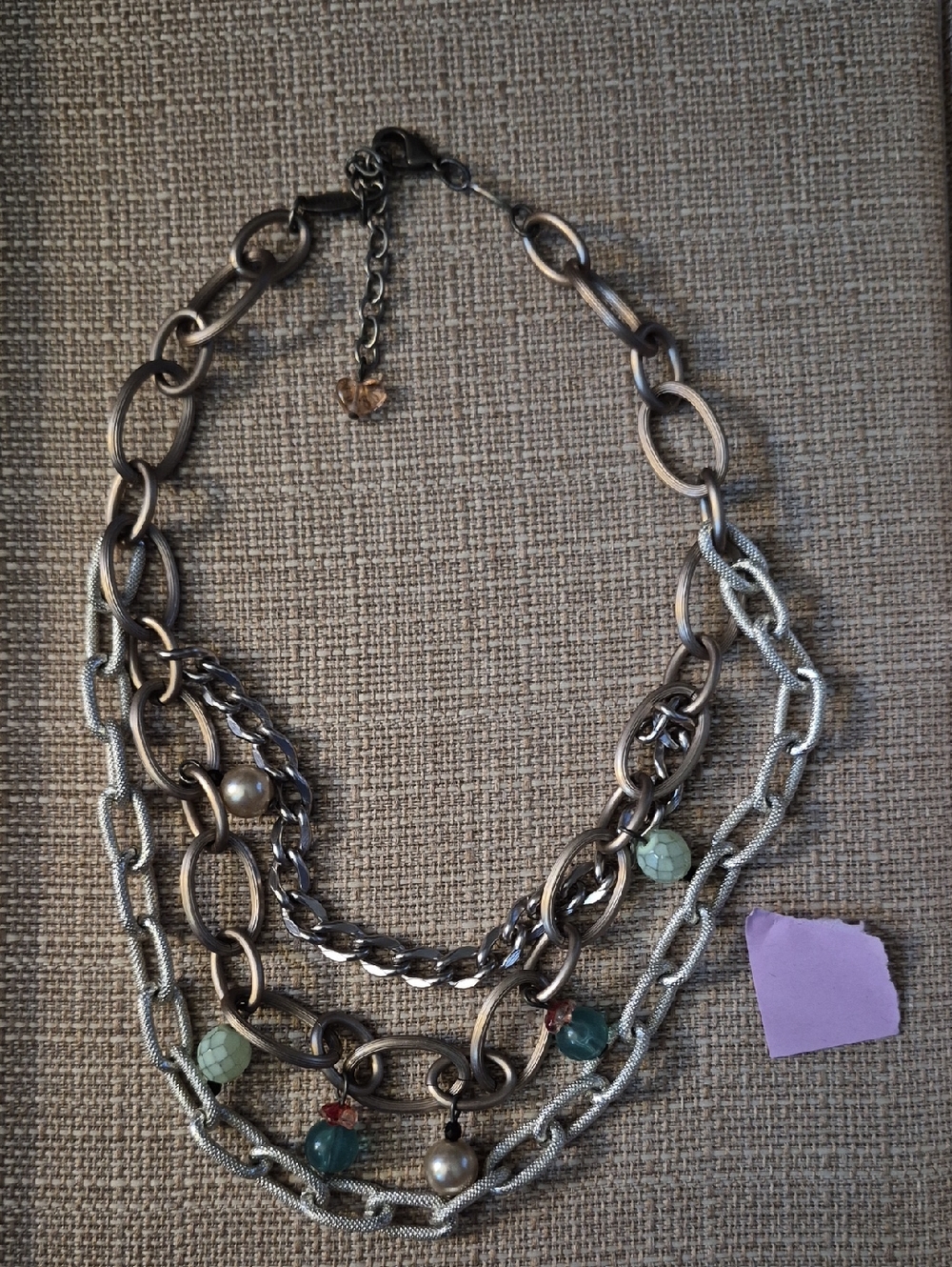 Sabika Multi-Strand Silver-Tone Necklace with Green Bead Accents